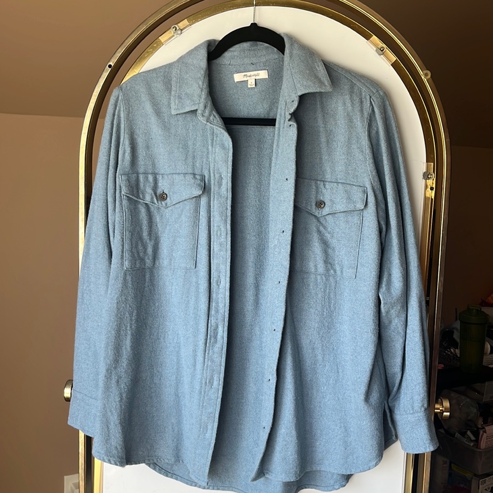 small madewell light blue shirt jacket